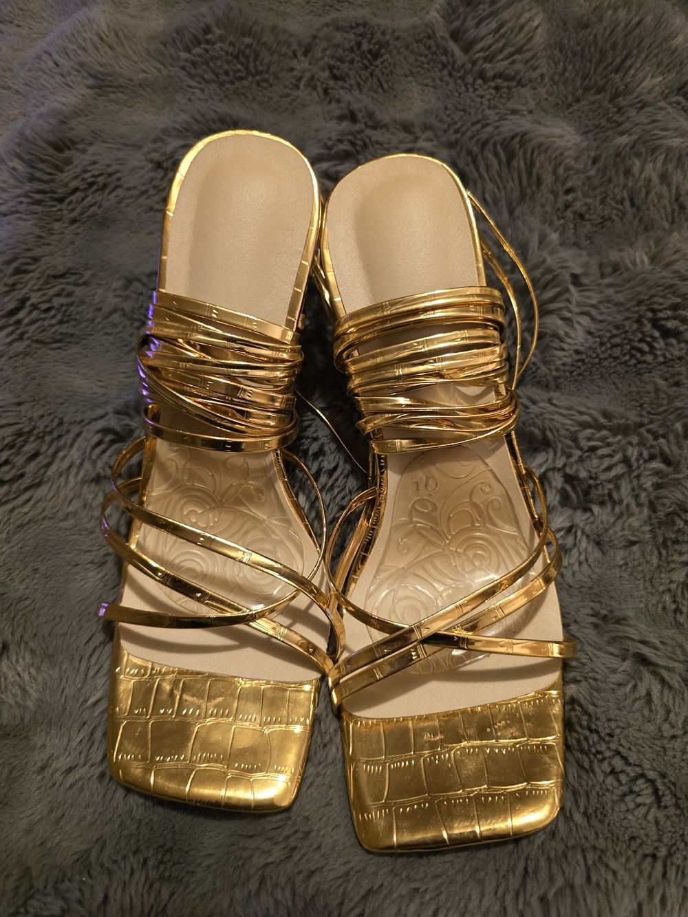 Gold Strappy Women's Sandals - Metallic Square Toe